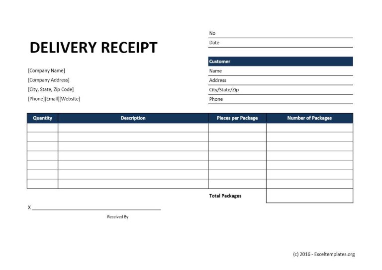 Courier Delivery Receipt Template