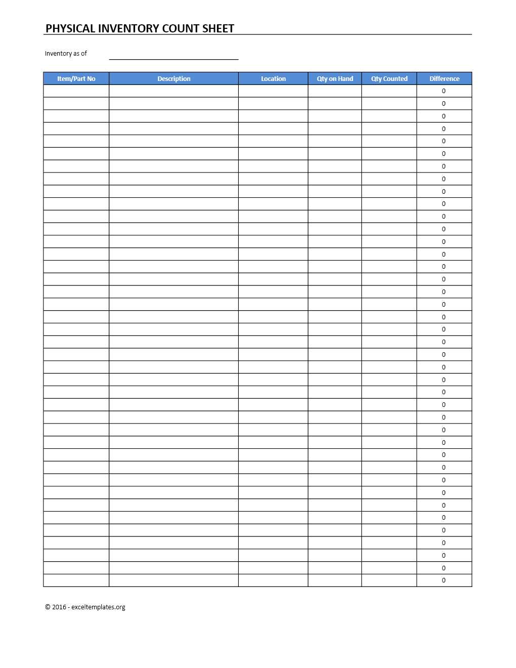 Physical Inventory Count Sheet Excel Template