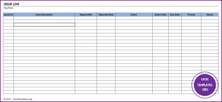 Issue Log Template » EXCELTEMPLATES.org
