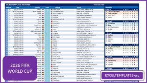 2026 FIFA World Cup Schedule Template Excel